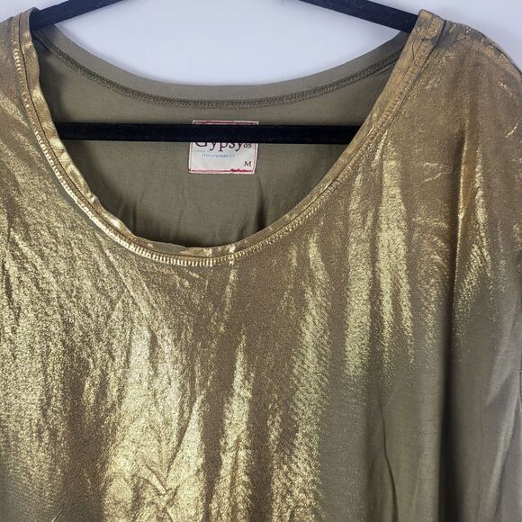 Revolve Gypsy 05 Top M Womens Gold Shimmer Cap Sleeve Pullover Top - Picture 3 of 12